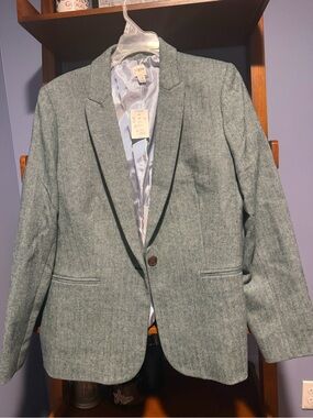 J. Crew Factory Light Green Herringbone Single-Button Blazer